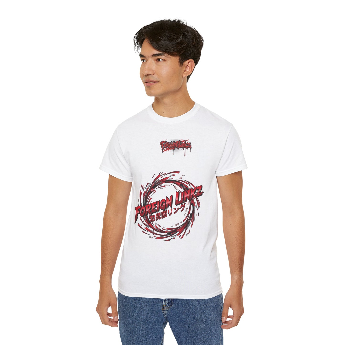 Graphic Tee — "Foreign Linkz" Red Graffiti Swirl