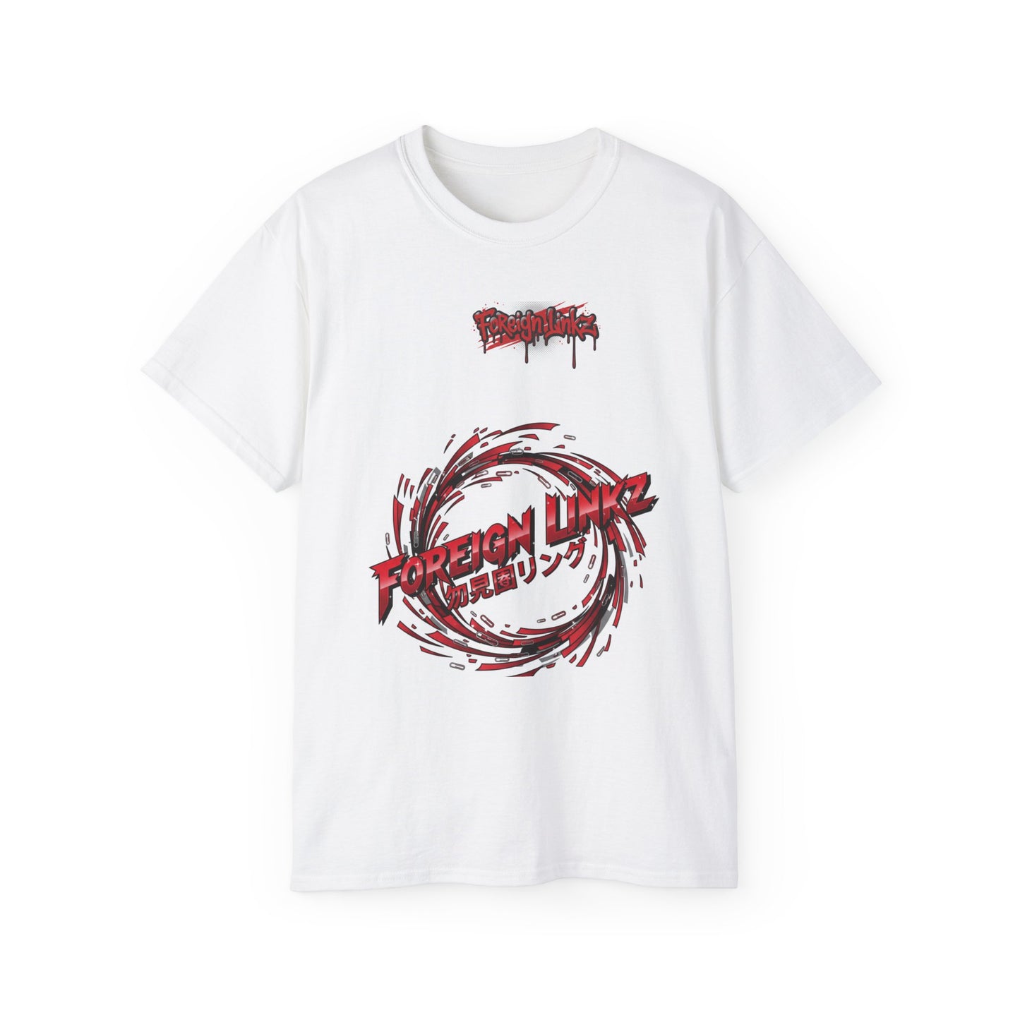 Graphic Tee — "Foreign Linkz" Red Graffiti Swirl