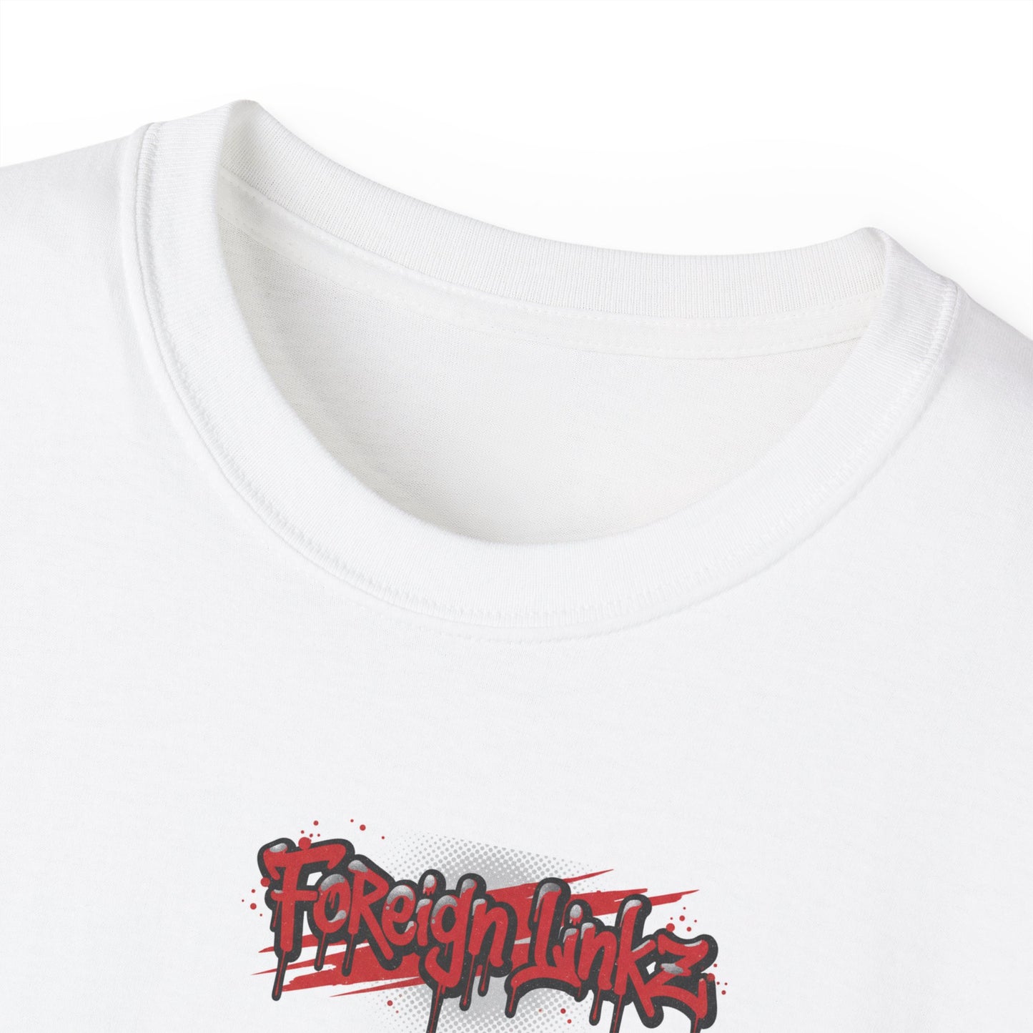 Graphic Tee — "Foreign Linkz" Red Graffiti Swirl