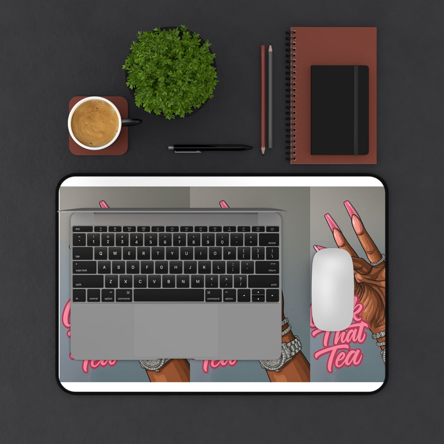 Stylish Desk Mat - "Clock That Tea" - Perfect for Home Office, Gift for Tea Lovers, Deskmate Decor, Work From Home Essentials, Chic [...]