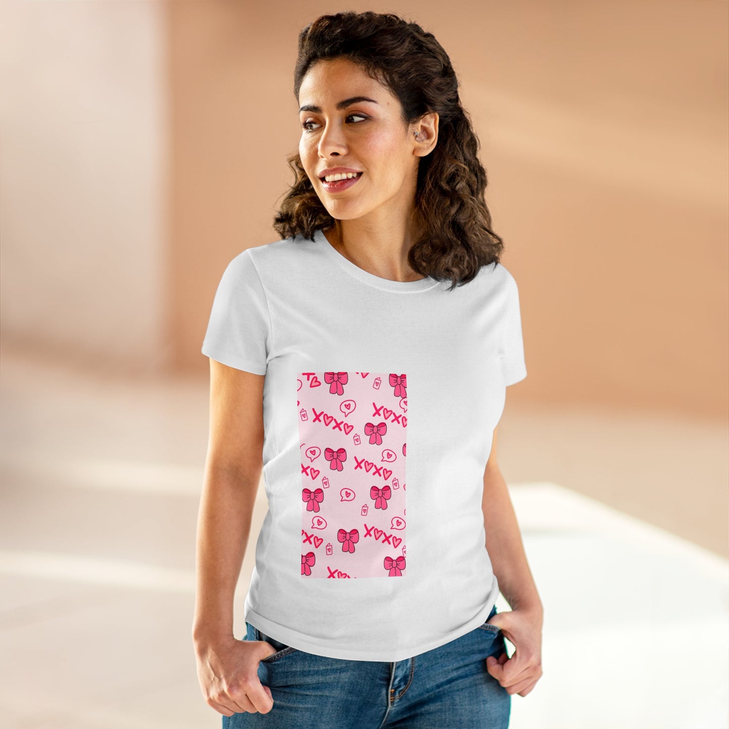 Cute Love-themed Women's Midweight Cotton Tee - Perfect for Valentine's Day & Everyday Wear